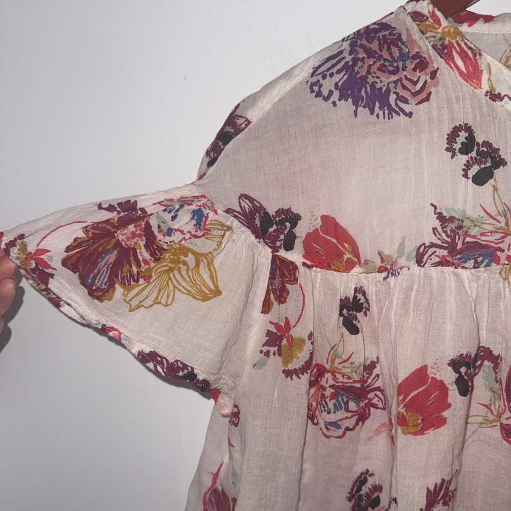 ✨ Free People Sweet Escape Floral Gauze Cotton Blouse Boho Flutter Sleeve Top - Picture 8 of 15